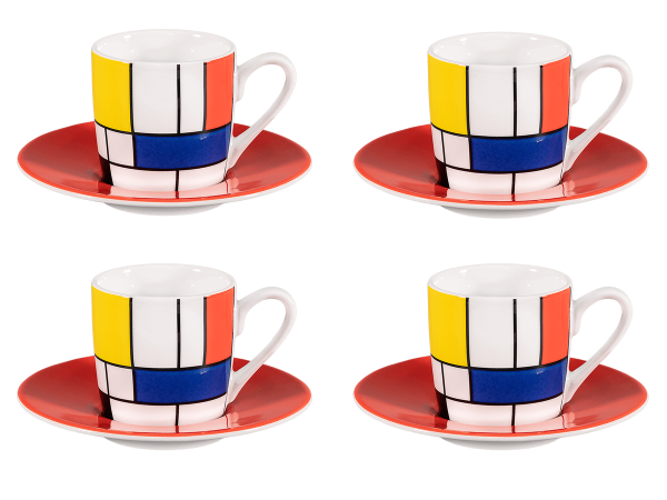 Könitz Espressotasse "Mondrian Large Fragments" 65ml. Kaffeetasse modern mit Untertasse.