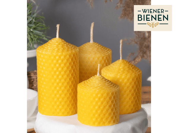 4 Stk. Bienenwachs Adventkranzkerzen gerollt Ø 5cm