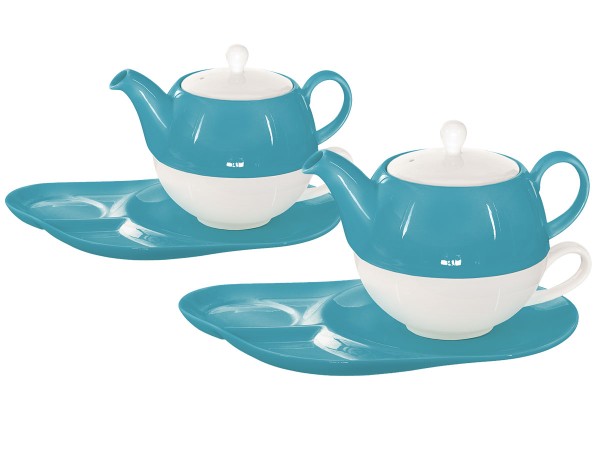 2 Stk. Tea for one, Lena 500 ml, Crystal Bone China, türkis, Ablageteller