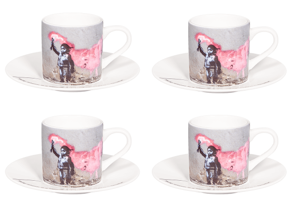 Könitz Espressotasse "Banksy Young refugee" 65ml. Kaffeetasse modern mit Untertasse.